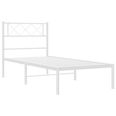 vidaXL Metal Bed Frame without Mattress with Headboard White 39.4"x74.8"