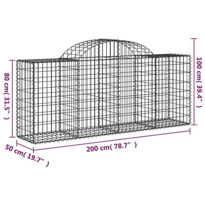 vidaXL Arched Gabion Baskets 10 pcs 78.7"x19.7"x31.5"/39.4" Galvanized Iron