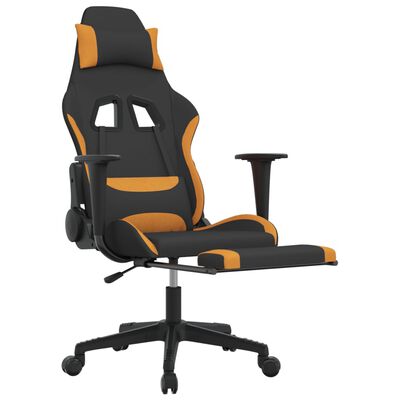 vidaXL Massage Gaming Chair with Footrest Black and Orange Fabric