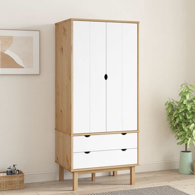 vidaXL Wardrobe OTTA Brown and White 30.1"x20.9"x67.7" Solid Wood Pine