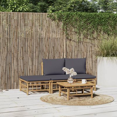 vidaXL 4 Piece Patio Lounge Set with Dark Gray Cushions Bamboo