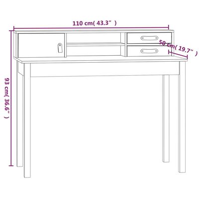 vidaXL Desk 43.3"x19.7"x36.6" Solid Wood Pine