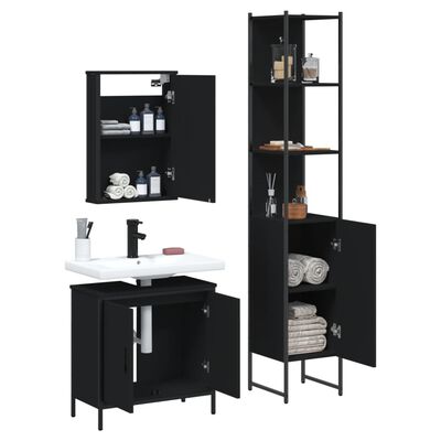 vidaXL 3 Piece Bathroom Furniture Set Black Engineered Wood