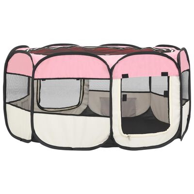 vidaXL Foldable Dog Playpen with Carrying Bag Pink 57.1"x57.1"x24"