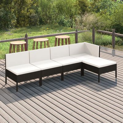 vidaXL 5 Piece Patio Lounge Set with Cushions Poly Rattan Black