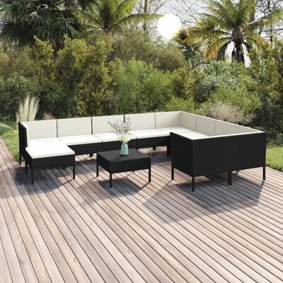 vidaXL 11 Piece Patio Lounge Set with Cushions Poly Rattan Black