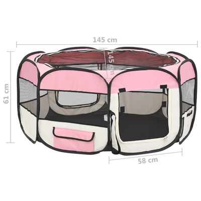 vidaXL Foldable Dog Playpen with Carrying Bag Pink 57.1"x57.1"x24"