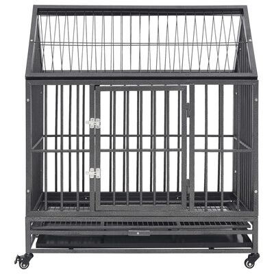 vidaXL Dog Cage with Wheels and Roof Steel 36.2"x24.4"x41.7"