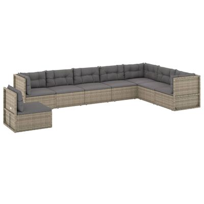 vidaXL 8 Piece Patio Lounge Set with Cushions Gray Poly Rattan