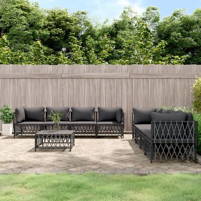 vidaXL 9 Piece Patio Lounge Set with Cushions Anthracite Steel