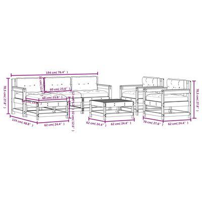 vidaXL 7 Piece Patio Lounge Set with Cushions Solid Wood