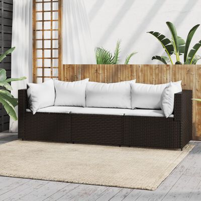 vidaXL 3 Piece Patio Lounge Set with Cushions Brown Poly Rattan