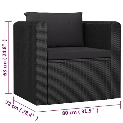 vidaXL 7 Piece Patio Lounge Set with Cushions Poly Rattan Black