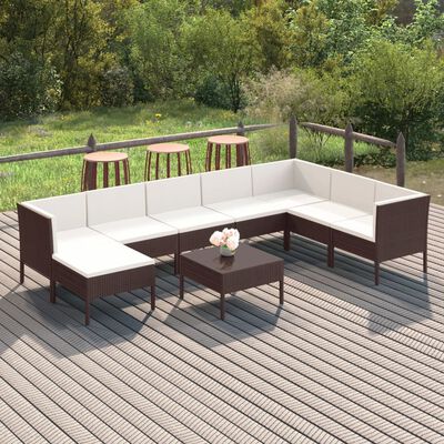 vidaXL 9 Piece Patio Lounge Set with Cushions Poly Rattan Brown