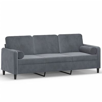 vidaXL 3-Seater Sofa with Throw Pillows Dark Gray 70.9" Velvet