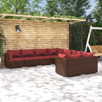 vidaXL 8 Piece Patio Lounge Set with Cushions Poly Rattan Brown