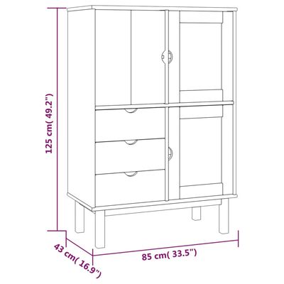 vidaXL Highboard OTTA Brown and Gray 33.5"x16.9"x49.2" Solid Wood Pine