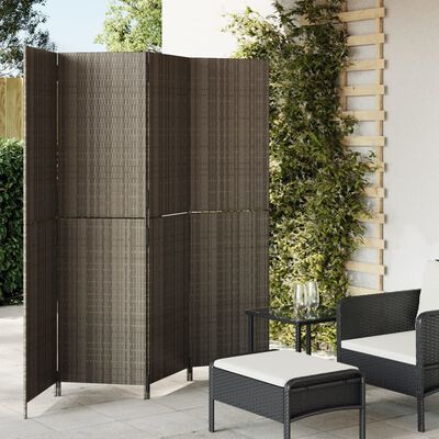 vidaXL Room Divider 4 Panels Gray Poly Rattan