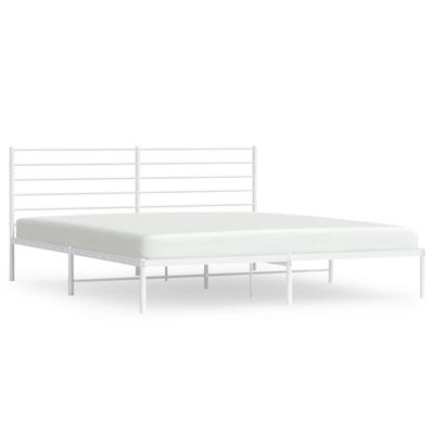 vidaXL Metal Bed Frame without Mattress with Headboard White 72"x83.9"