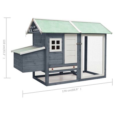 vidaXL Chicken Cage Gray 66.9"x31.9"x43.3" Solid Pine & Fir Wood