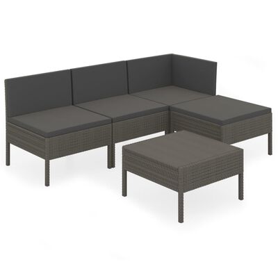 vidaXL 5 Piece Patio Lounge Set with Cushions Poly Rattan Gray