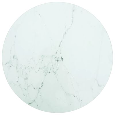 vidaXL Table Top White Ø 11.8"x0.3" Tempered Glass with Marble Design