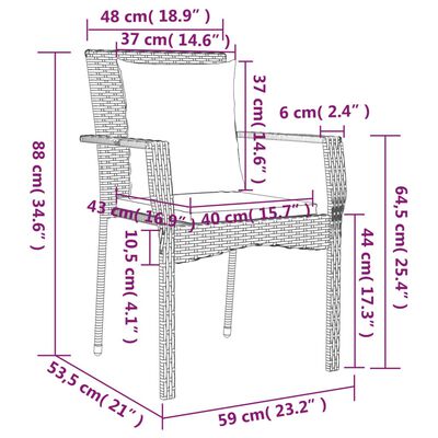 vidaXL 9 Piece Patio Dining Set with Cushions Gray Poly Rattan