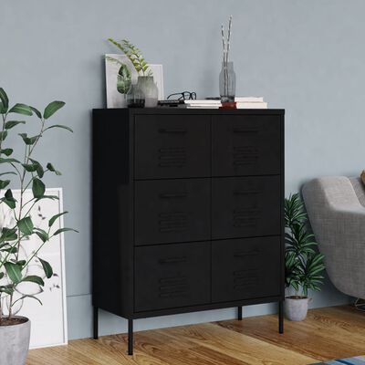 vidaXL Drawer Cabinet Black 31.5"x13.8"x40" Steel