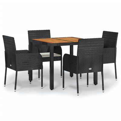 vidaXL 5 Piece Patio Dining Set with Cushions Black Poly Rattan