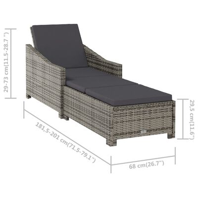 vidaXL Sun Lounger with Dark Gray Cushion Poly Rattan Gray