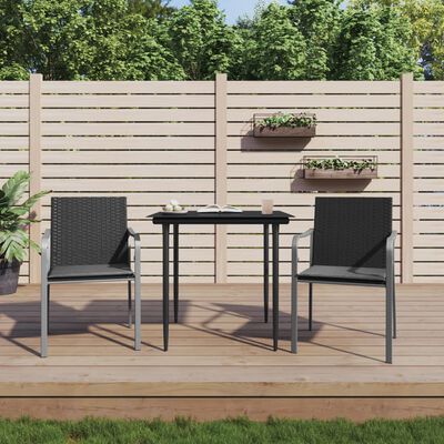 vidaXL 3 Piece Patio Dining Set with Cushions Poly Rattan and Steel