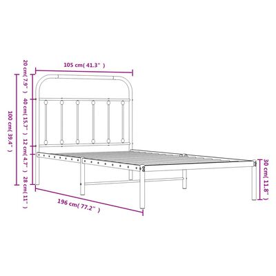 vidaXL Metal Bed Frame without Mattress with Headboard Black 39.4"x74.8"