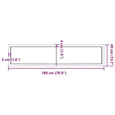 vidaXL Table Top Light Brown 70.9"x15.7"x(0.8"-1.6") Treated Solid Wood Live Edge