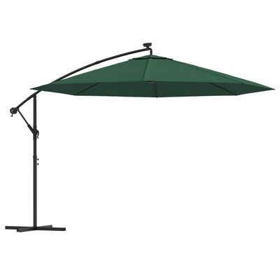 vidaXL Cantilever Umbrella with LED Lights and Metal Pole 137.8" Green