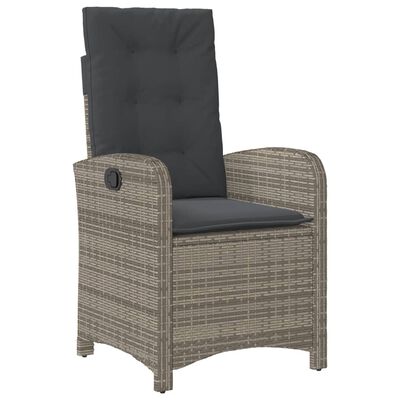 vidaXL Reclining Patio Chair with Cushions Gray Poly Rattan