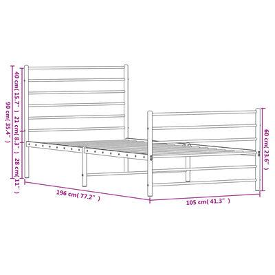 vidaXL Metal Bed Frame without Mattress with Footboard White 39.4"x74.8"