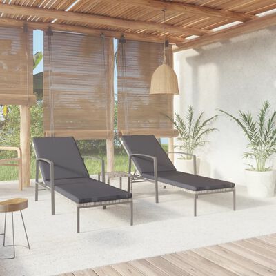 vidaXL Sun Loungers 2 pcs with Table Poly Rattan Gray