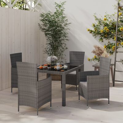 vidaXL 5 Piece Patio Dining Set with Cushions Poly Rattan Gray