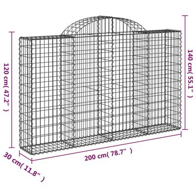 vidaXL Arched Gabion Basket 78.7"x11.8"x47.2"/55.1" Galvanized Iron