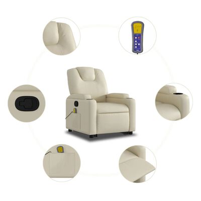 vidaXL Stand up Massage Recliner Chair Cream Faux Leather