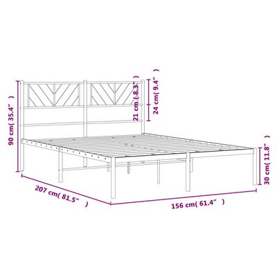 vidaXL Metal Bed Frame without Mattress with Headboard Black 59.1"x78.7"