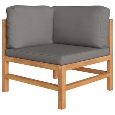 vidaXL 4 Piece Patio Lounge Set with Gray Cushions Solid Teak Wood