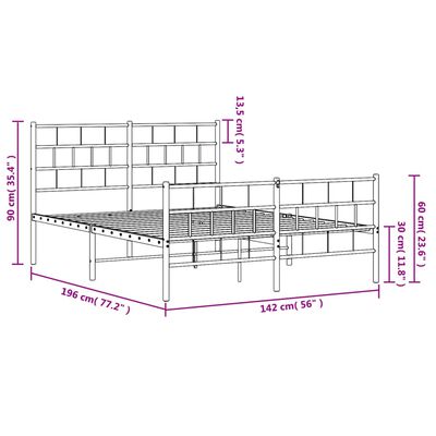 vidaXL Metal Bed Frame without Mattress with Footboard White 53.1"x74.8"