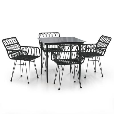 vidaXL 5 Piece Patio Dining Set Black Poly Rattan