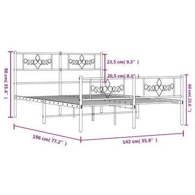 vidaXL Metal Bed Frame without Mattress with Footboard White 53.1"x74.8"