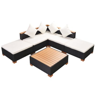 vidaXL 6 Piece Patio Lounge Set with Cushions Poly Rattan Black