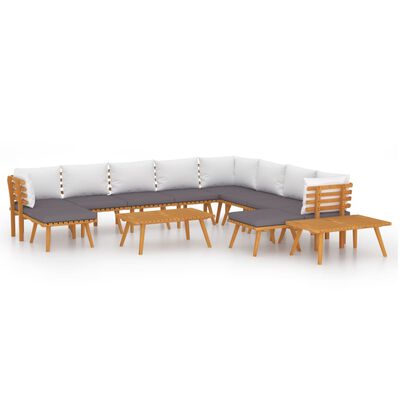 vidaXL 12 Piece Patio Lounge Set with Cushions Solid Acacia Wood