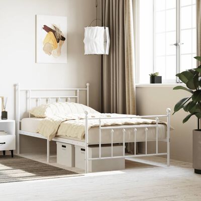 vidaXL Metal Bed Frame without Mattress with Footboard White 39.4"x78.7"