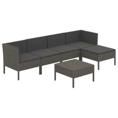 vidaXL 6 Piece Patio Lounge Set with Cushions Poly Rattan Gray