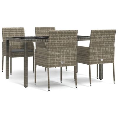 vidaXL 5 Piece Patio Dining Set with Cushions Gray Poly Rattan